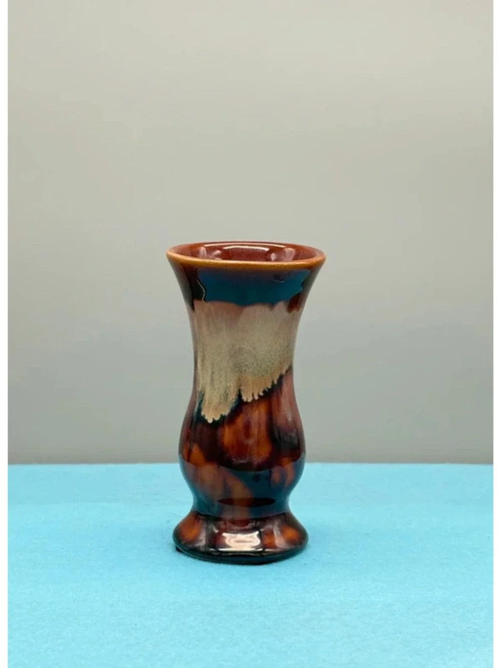 Vintage Art Pottery Drip Glaze Ceramic Vase Oxblood and Cream